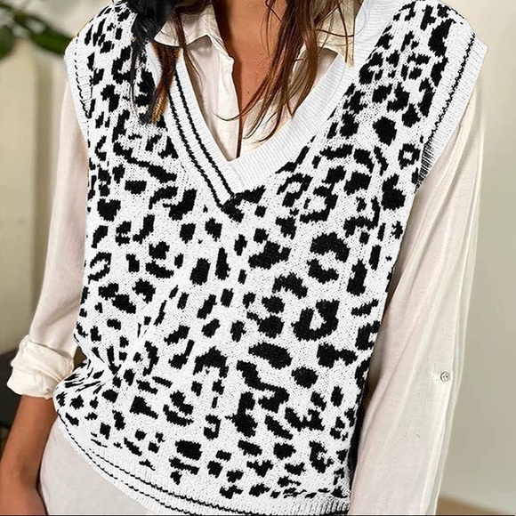 2. NEW| Leopard Print Knitted V-Neck Sweater Vest - Picture 6 of 9